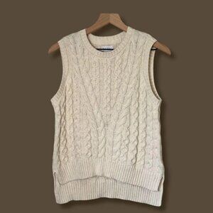 Nicole Miller Cream Cable Knit Sweater Vest Size XL